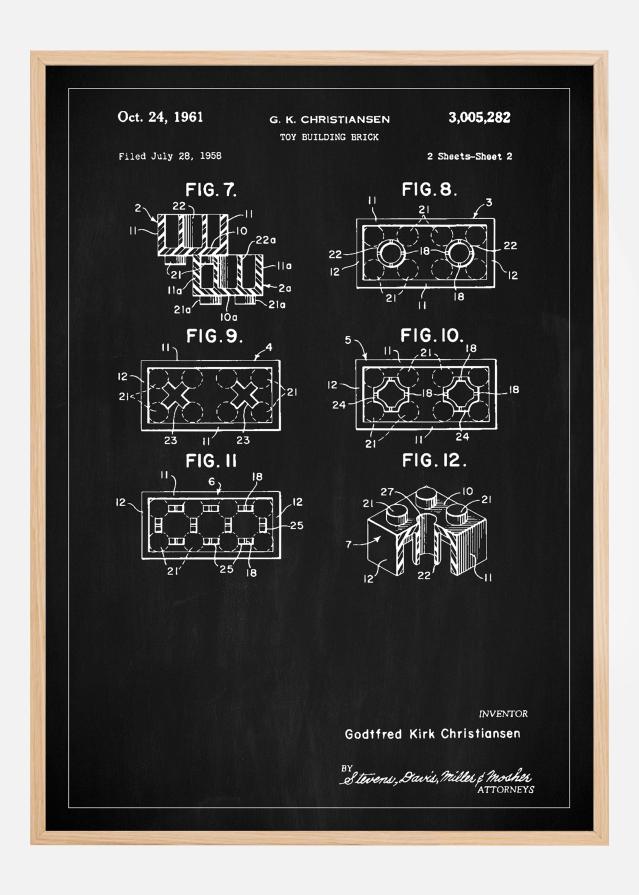 Patent Print - Lego Block II - Black Постер