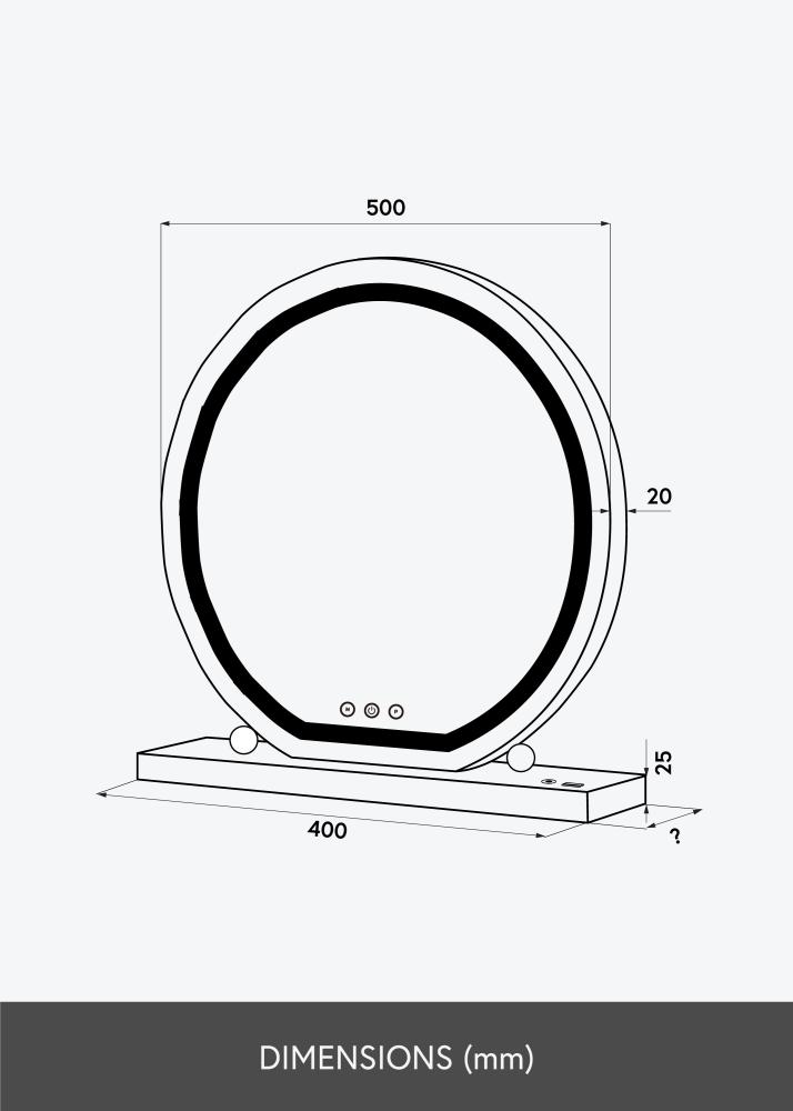 KAILA Козметично огледало Round LED Черно 50 cm Ø