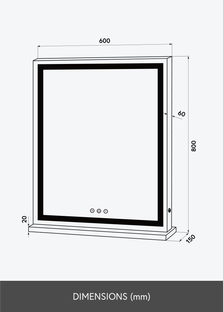 KAILA Козметично огледало Base Vertical LED бяло 80x60 cm