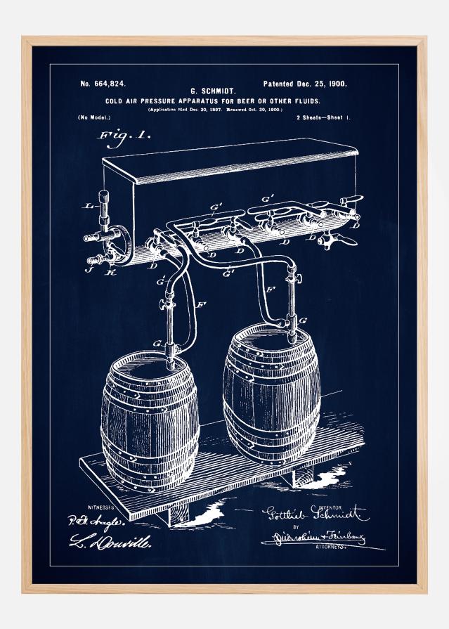 Patent Print - Beer Kegs - Blue Постер