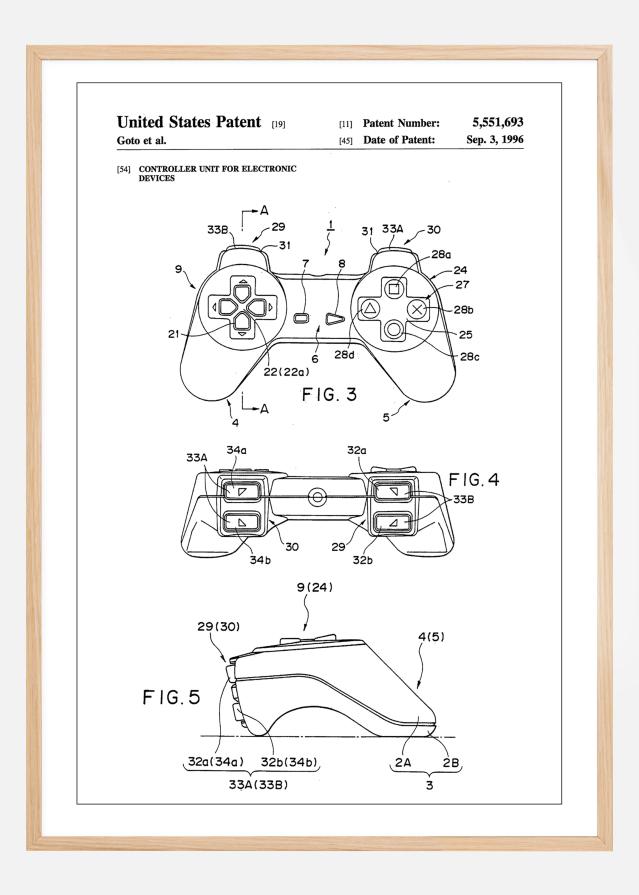 Patent Print - Game Controller II - White Постер