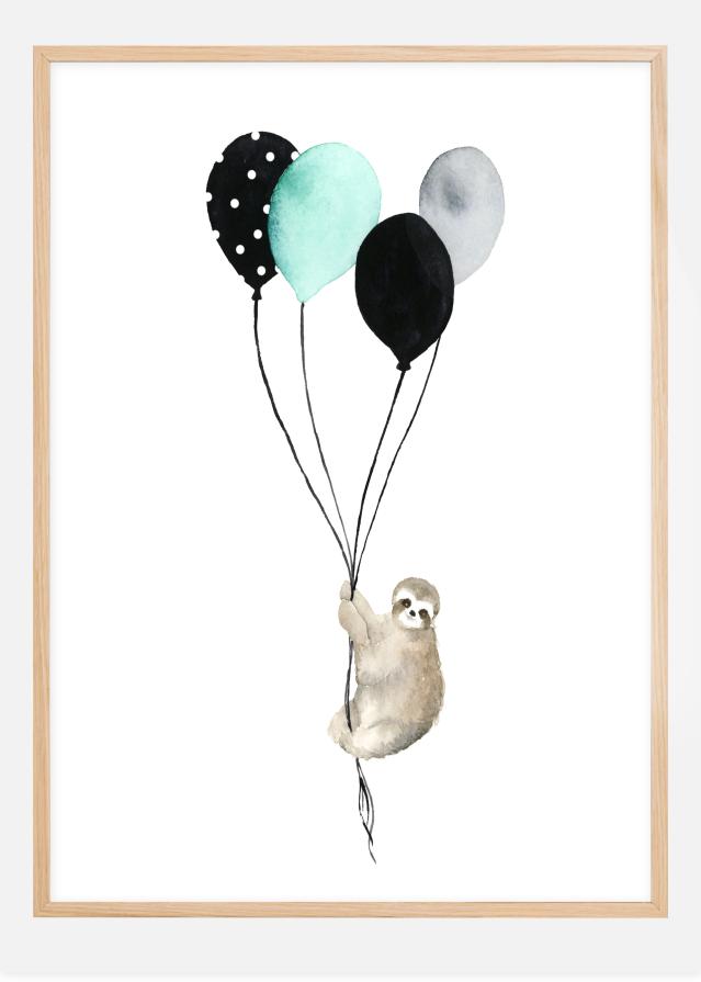 Sloth With Balloons Постер