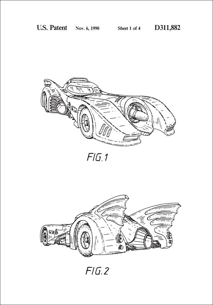 Патентен чертеж - Batman - Batmobile 1990 в Постер