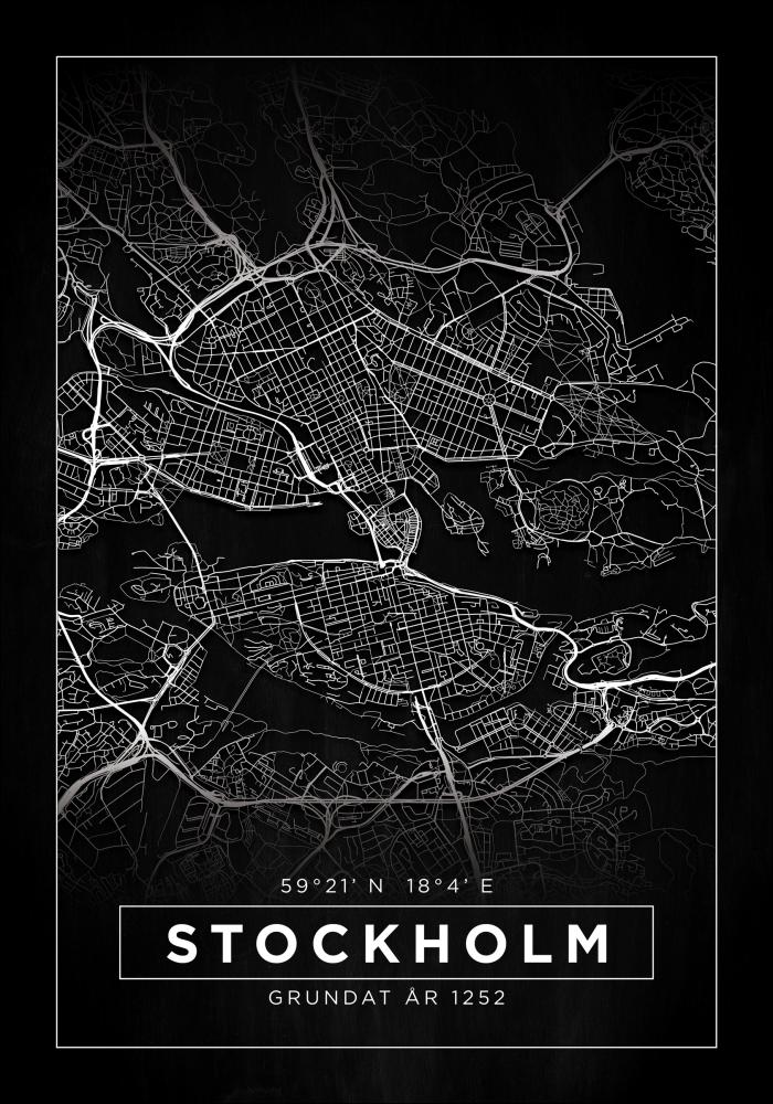 Карта - Stockholm - Черно Постер