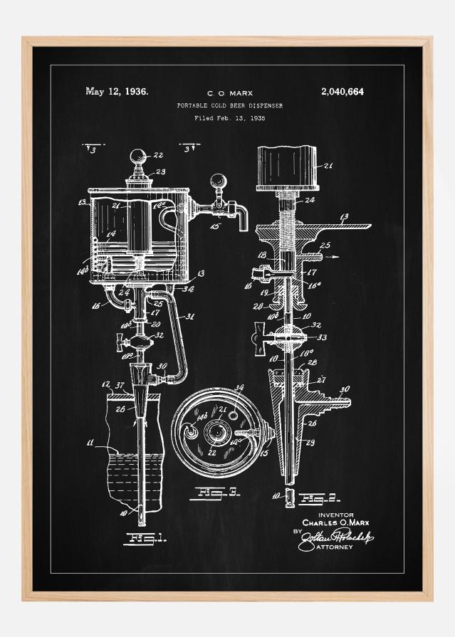 Patent Print - Portable Cold Beer Dispenser - Black Постер