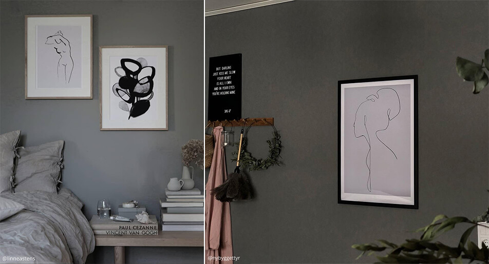 Светли, графични постери върху тъмни стени