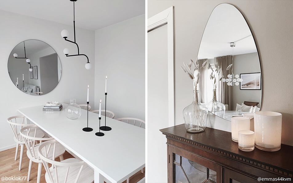 Кръгло огледало трапезария - яйцевидно огледало всекидневна